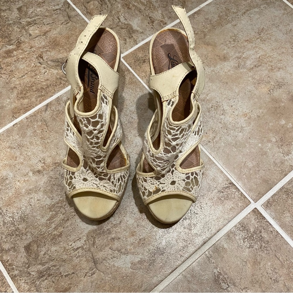 Lace espadrille wedges